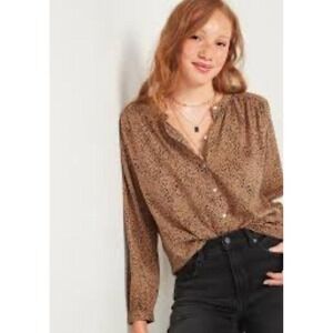 Old Navy Animal Print Oversized Button Down Long Sleeve Top Blouse Shirt‎